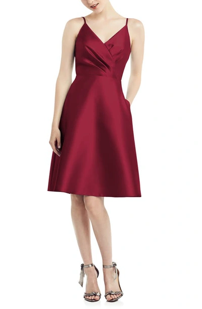 Shop Alfred Sung Fit & Flare Satin Twill Cocktail Dress In Burgundy