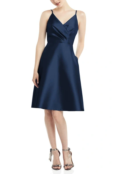 Shop Alfred Sung Fit & Flare Satin Twill Cocktail Dress In Midnight
