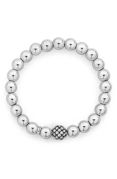 Shop Lagos Signature Caviar Lattice Ball Stretch Bracelet In Silver