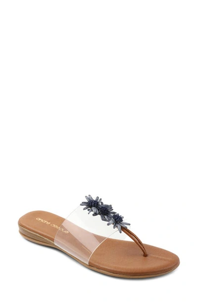 Shop Andre Assous Nadine Thong Sandal In Blue Faux Leather