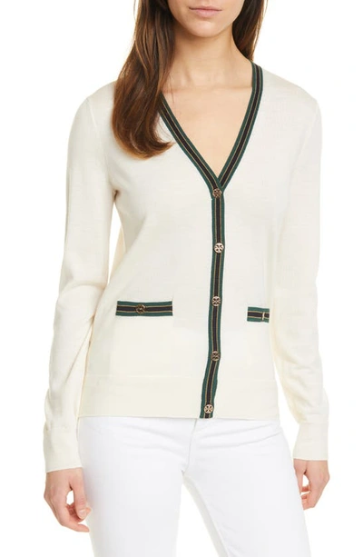 Shop Tory Burch Madeline Cardigan In New Ivory/ Malachite