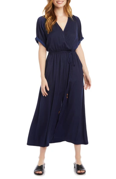 Shop Karen Kane Cuffed Sleeve Midi Dress In Navy