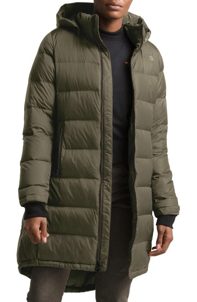 Shop The North Face Metropolis Iii Water Repellent 550 Fill Power Down Hooded Parka In New Taupe Green