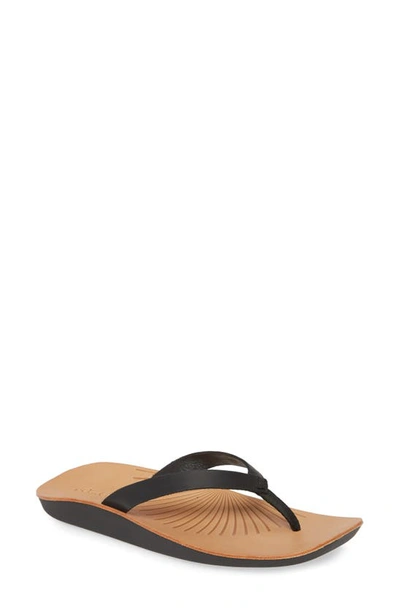 Shop Olukai Iwi Flip Flop In Black Leather