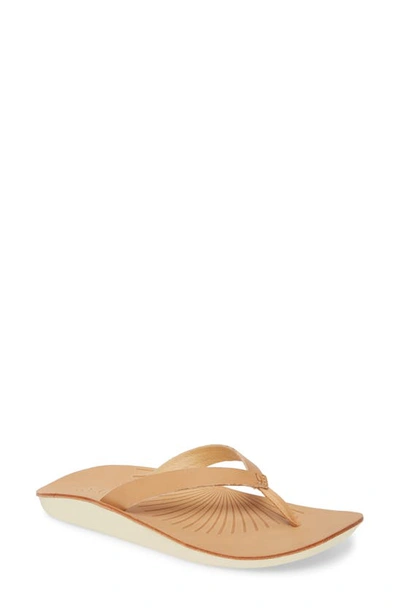 Shop Olukai Iwi Flip Flop In Golden Sand Leather