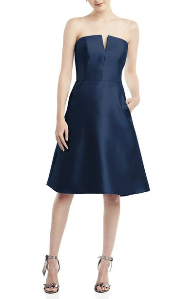 Shop Alfred Sung Strapless Satin Twill Cocktail Dress In Midnight