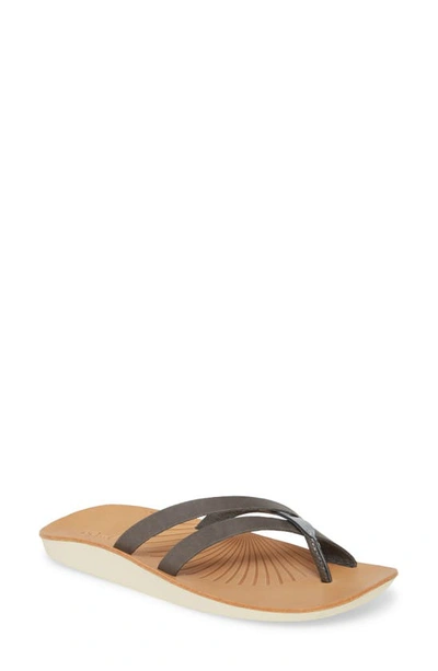 Shop Olukai Kaha Flip Flop In Charcoal Leather