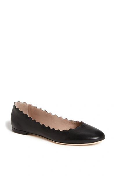 Shop Chloé Lauren Scalloped Ballet Flat In Black Leather