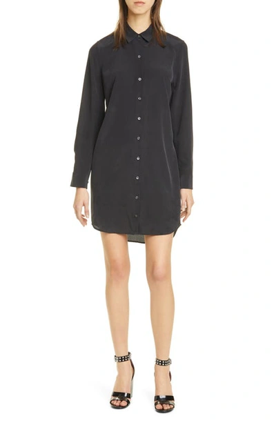 Shop Equipment Essential Long Sleeve Silk Shirtdress In Black