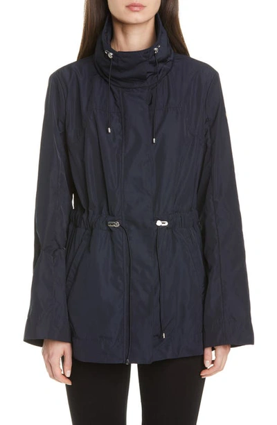 Shop Moncler Ocre Drawstring Waist Short Jacket In 779 Navy