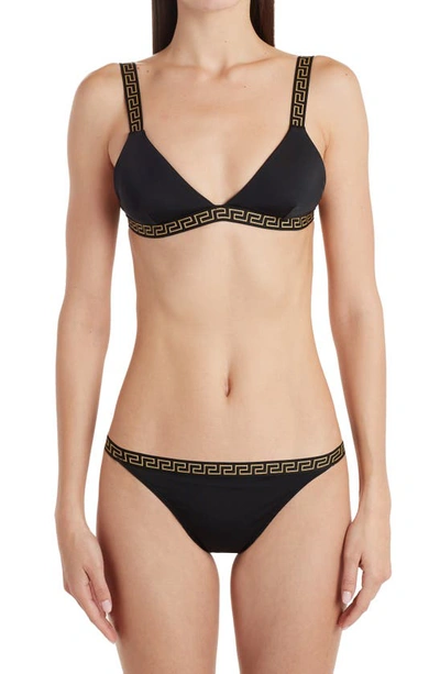 Shop Versace Band Detail Triangle Bikini Top In Black