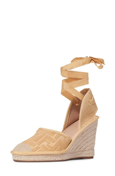 Shop Fendi Roam Ankle Strap Wedge Sandal In Beige