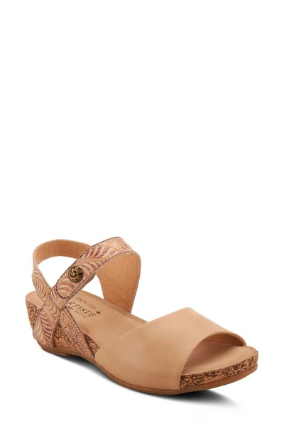 Shop L'artiste Ceylan Wedge Sandal In Beige Leather