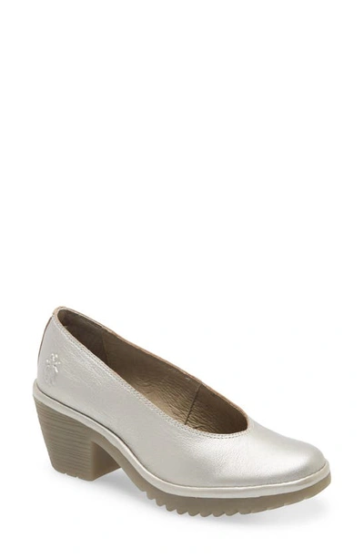 Shop Fly London Walo Pump In Silver Borgogna Leather