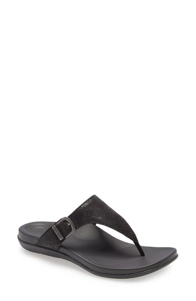 Shop Aetrex Rita Flip Flop In Black Faux Leather