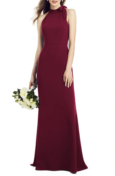 Shop After Six Bow Neck Crepe Gown In Cabernet