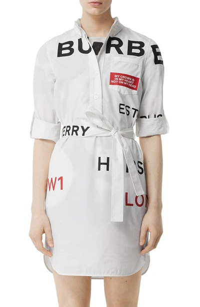 Shop Burberry Kiley Horseferry Print Long Sleeve Poplin Shirtdress In White