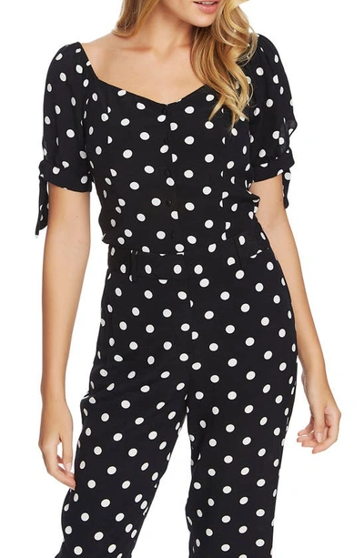 Shop 1.state Polka Dot Tie Sleeve Blouse In Rich Black