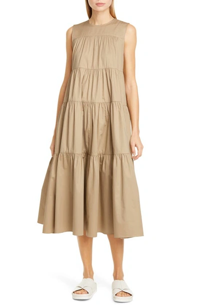 Shop Co Tiered Tton Midi Dress In Taupe
