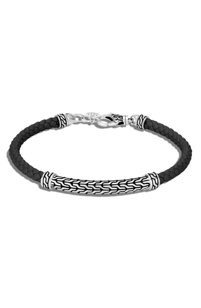 Shop John Hardy Classic Chain Silver Station Leather Bracelet In Silver/ Black