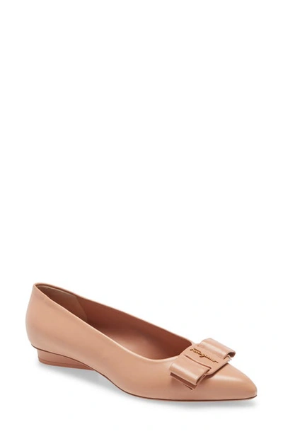 Shop Ferragamo Viva Bow Ballet Flat In New Blush