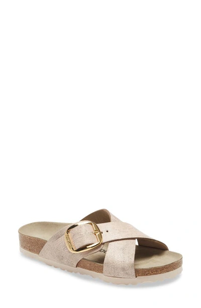 Shop Birkenstock Siena Big Buckle Slide Sandal In Metallic Rose Gold Leather