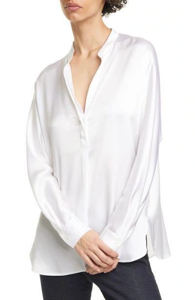 Shop Vince Band Collar Silk Blouse In White