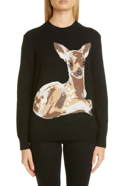 Shop Burberry Courtney Deer Intarsia Wool Sweater In Black