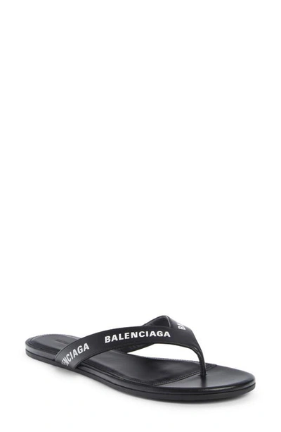 Shop Balenciaga Logo Flip Flop In Black/ White