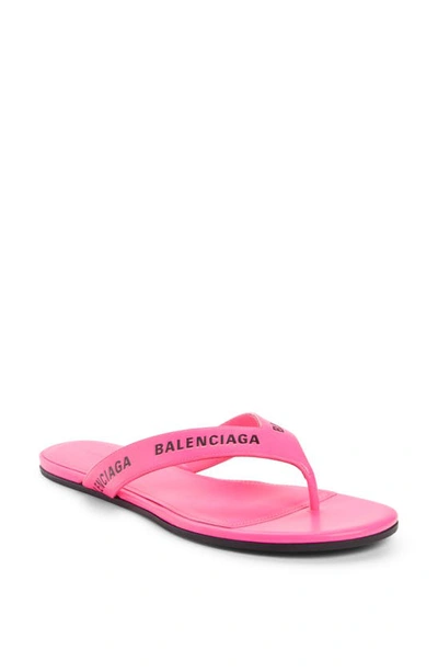 Shop Balenciaga Logo Flip Flop In Neon Pink/ Black