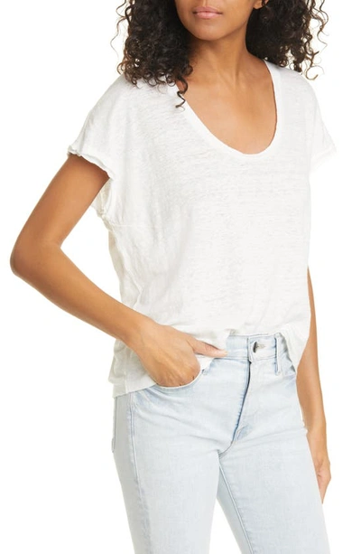 Shop Frame Easy Scoop Neck Organic Linen T-shirt In Blanc