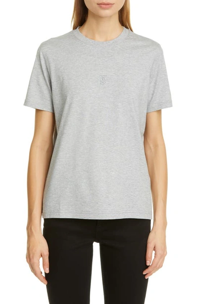 Shop Burberry Dovey Tb Monogram Embroidered Cotton T-shirt In Pale Grey Melange