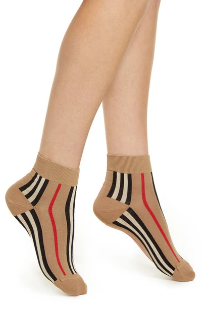 Shop Burberry Icon Stripe Cotton Blend Ankle Socks In Archive Beige