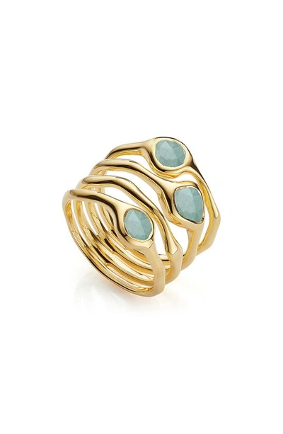 Shop Monica Vinader Siren Cluster Cocktail Ring In Yellow Gold/ Aquamarine