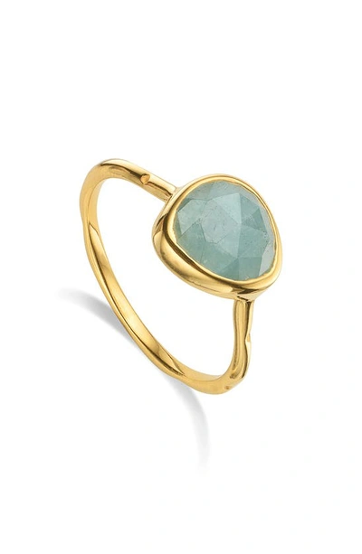 Shop Monica Vinader Siren Semiprecious Stone Stacking Ring In Yellow Gold/ Aquamarine