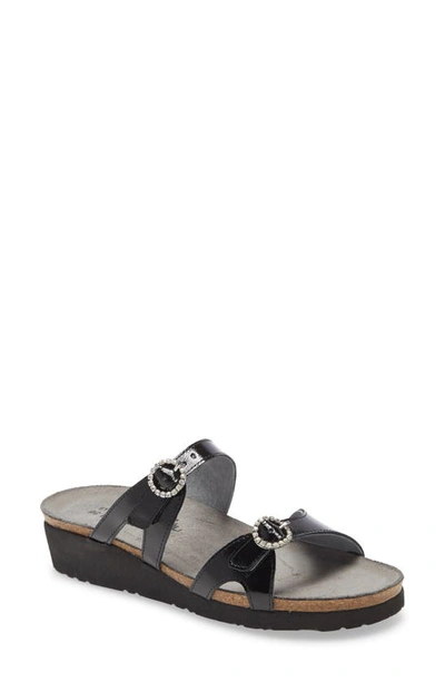 Shop Naot Kate Rhinestone Buckle Sandal In Black Luster Leather