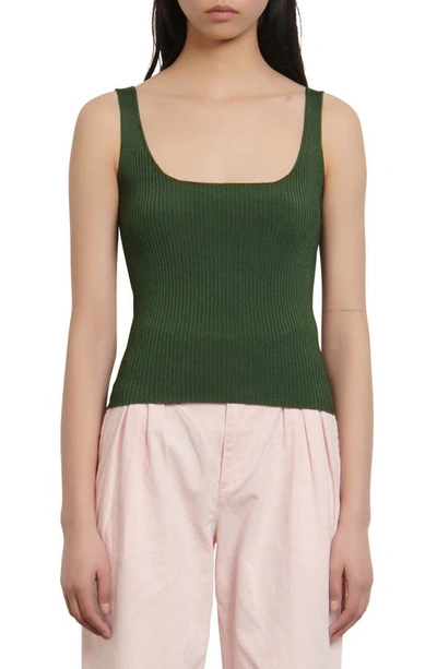 Shop Sandro Alya Ribbed Sleeveless Sweater In Khaki Green