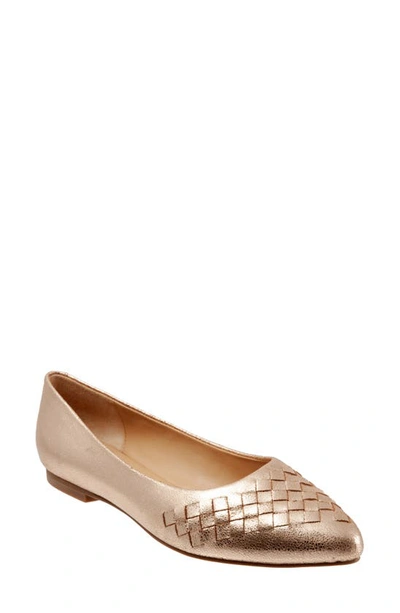 Shop Trotters Estee Woven Flat In Gold Leather