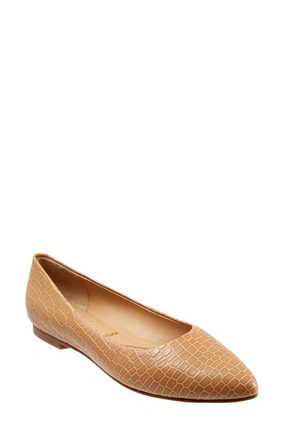 Shop Trotters Estee Woven Flat In Nude Crocodile Leather