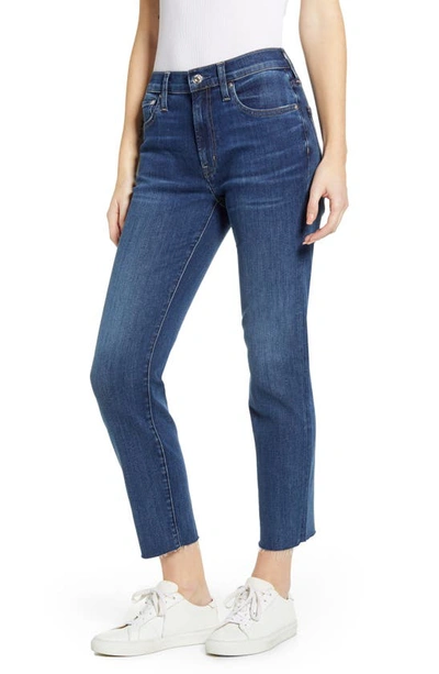 Shop Edwin Bree High Waist Raw Hem Ankle Straight Leg Jeans In Deja Blue