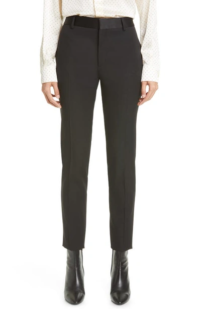 Shop Saint Laurent Wool High Waist Slim Ankle Pants In Noir