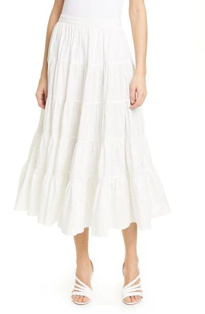 Shop Ulla Johnson Sylvie Tiered Cotton Midi Skirt In Blanc