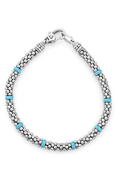 Shop Lagos Blue Ceramic & Caviar Beaded Bracelet In Silver/ Turquoise