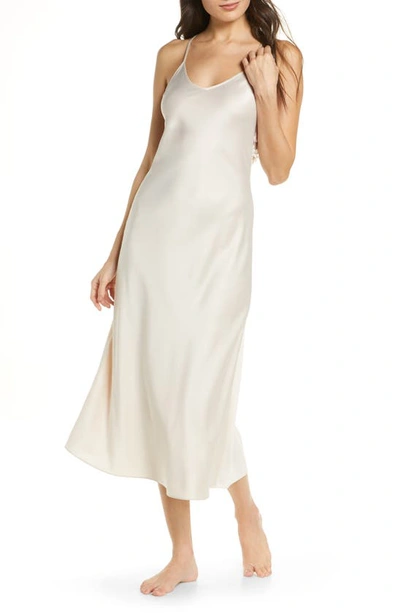 Shop Rya Collection Kiss Appliqué Back Long Satin Nightgown In Champagne