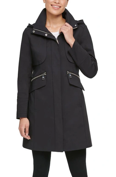 Shop Karl Lagerfeld Hooded Officer Coat In Black