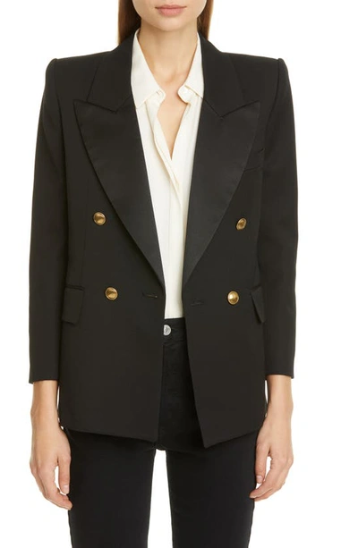 Shop Saint Laurent Double Breasted Wool Jacket In Nero