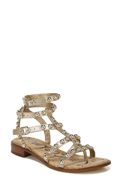 Shop Sam Edelman Eavan Studded Sandal In Molten Gold Leather