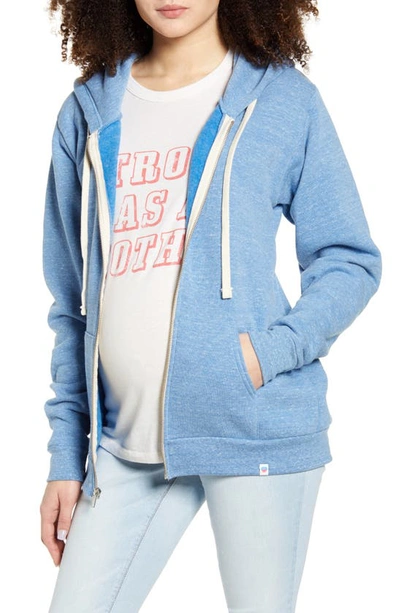 Shop Bun Maternity Mama Fleece Maternity Zip Hoodie In Sky Blue