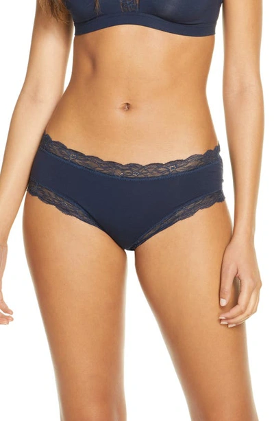 Shop Hanro Cotton Lace Hipster Briefs In Deep Navy 1610