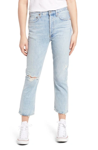 Shop Agolde Riley Ripped High Waist Crop Straight Leg Jeans In Shatter